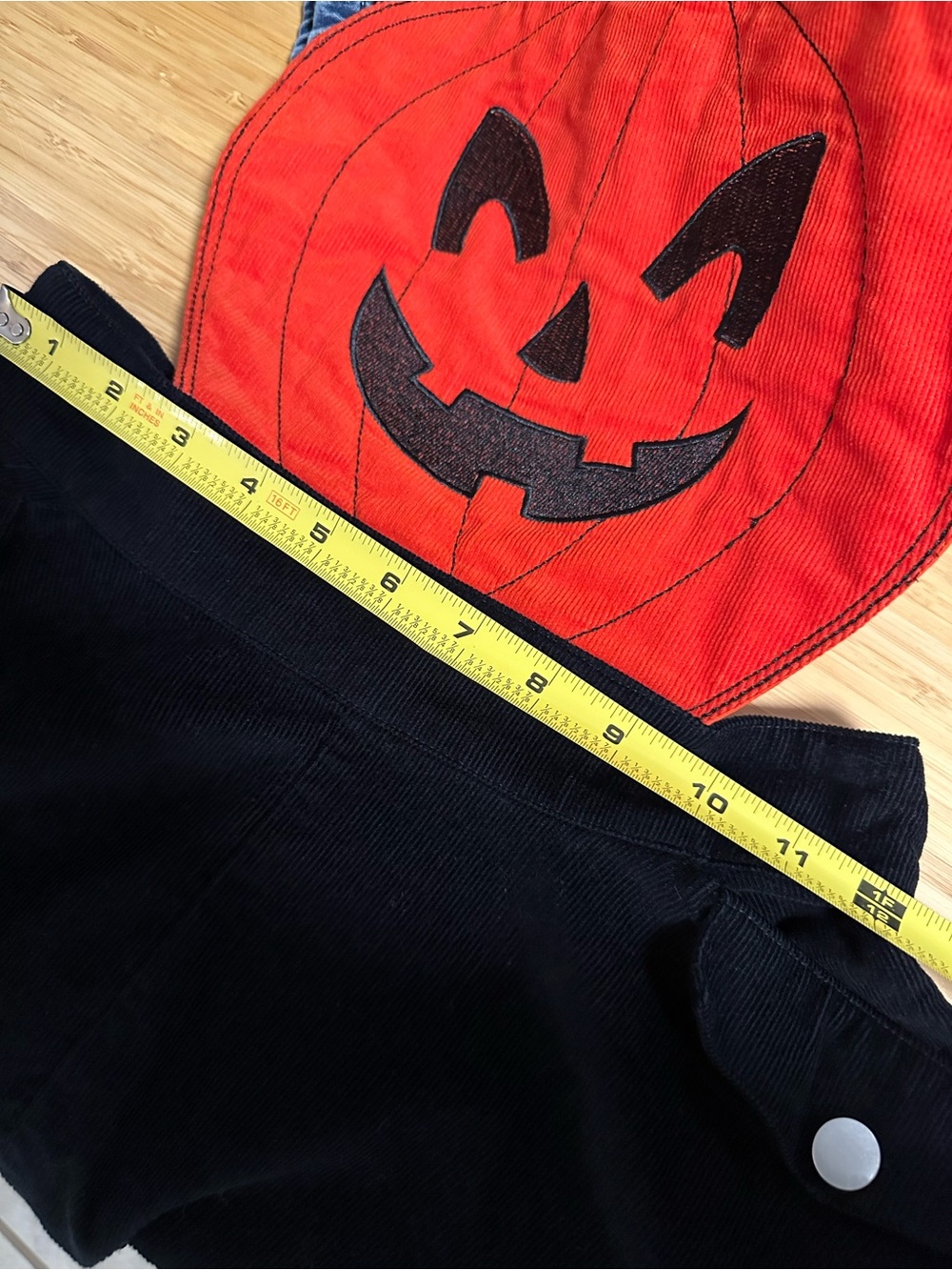 Unique Vintage Corderoy Black & Orange Pumpkin Pinafore Dress - Picture 14 of 15
